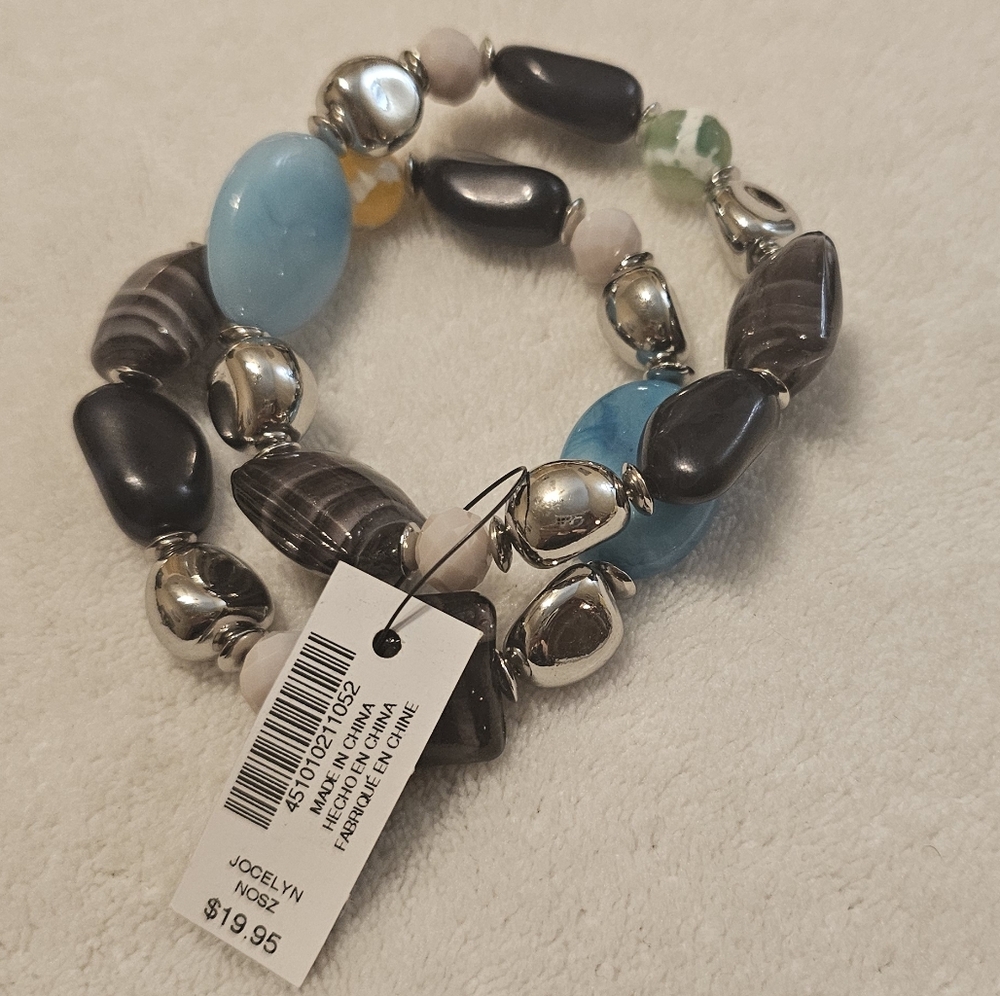 Chico's Silver and Blue Beaded Bracelet Set - Picture 2 of 2